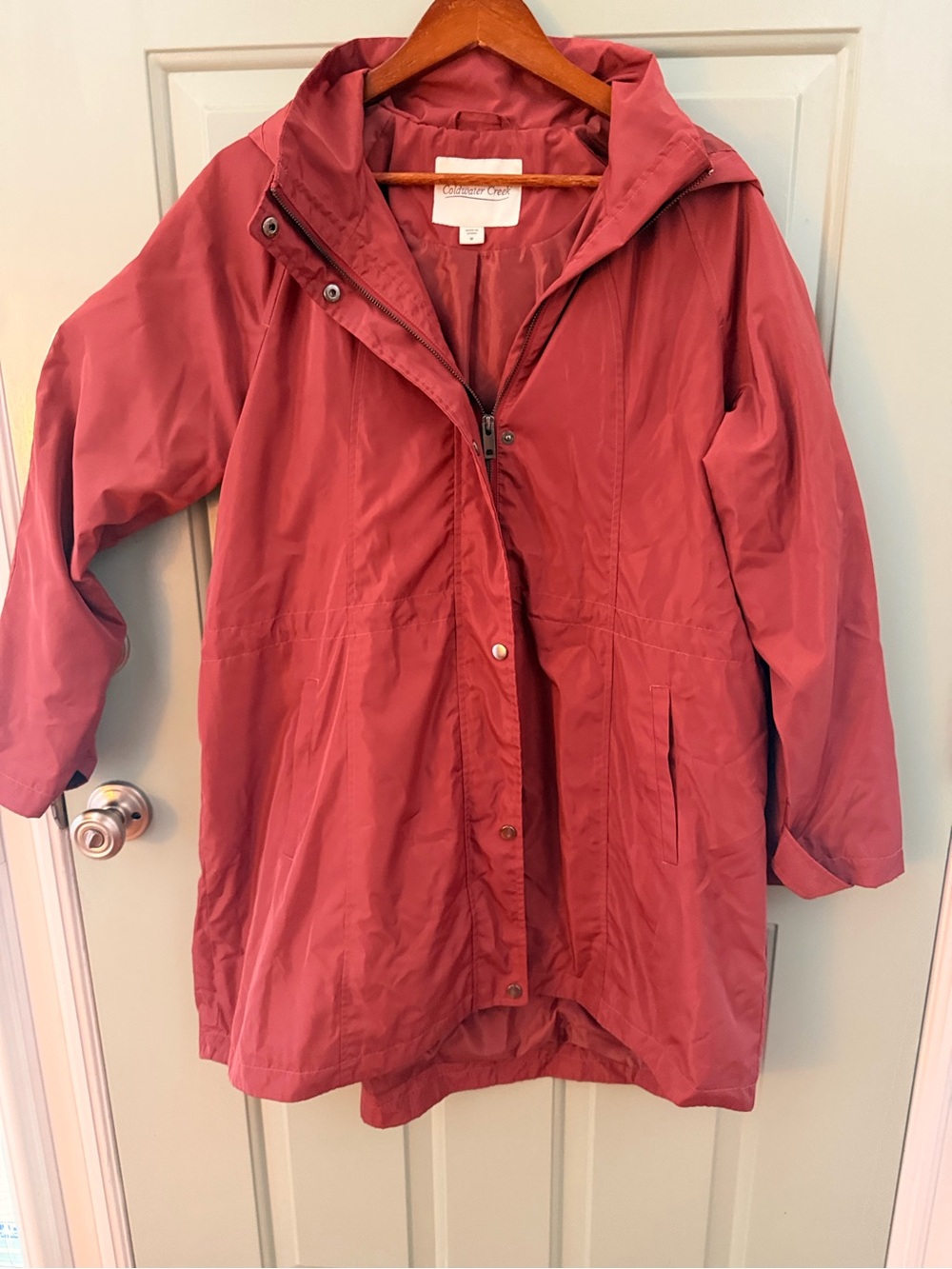 Coldwater Creek Rose Pink Hooded Trench Rain Coat.